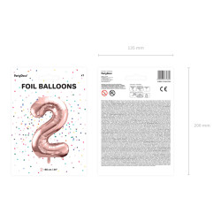 Balon foliowy Cyfra ''2'', 86cm, różowe złoto