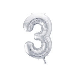 Balon foliowy Cyfra ''3'', 86cm, srebrny