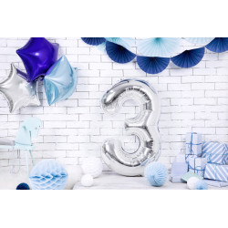 Balon foliowy Cyfra ''3'', 86cm, srebrny