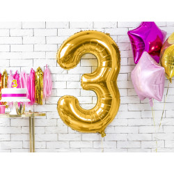 Balon foliowy Cyfra ''3'', 86cm, złoty