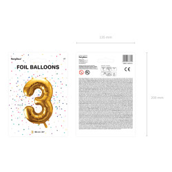 Balon foliowy Cyfra ''3'', 86cm, złoty