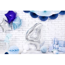 Balon foliowy Cyfra ''4'', 86cm, srebrny