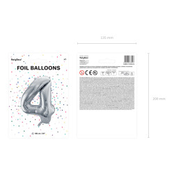 Balon foliowy Cyfra ''4'', 86cm, srebrny