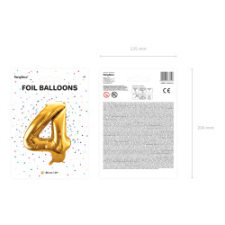 Balon foliowy Cyfra ''4'', 86cm, złoty