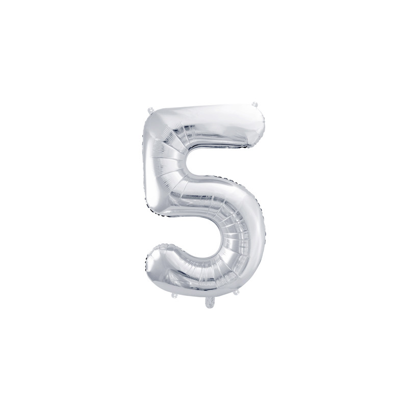 Balon foliowy Cyfra ''5'', 86cm, srebrny