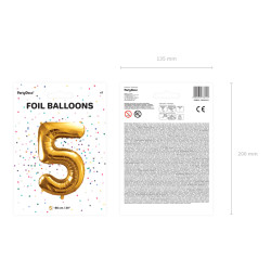 Balon foliowy Cyfra ''5'', 86cm, złoty