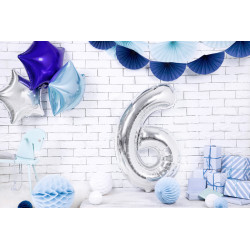 Balon foliowy Cyfra ''6'', 86cm, srebrny