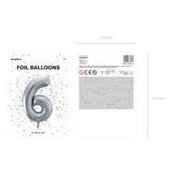 Balon foliowy Cyfra ''6'', 86cm, srebrny