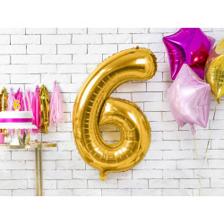 Balon foliowy Cyfra ''6'', 86cm, złoty
