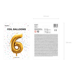 Balon foliowy Cyfra ''6'', 86cm, złoty