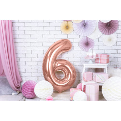 Balon foliowy Cyfra ''6'', 86cm, różowe złoto