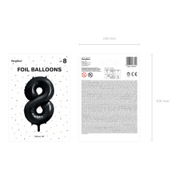 Balon foliowy Cyfra ''8'', 86cm, czarny