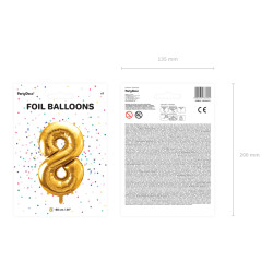 Balon foliowy Cyfra ''8'', 86cm, złoty