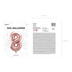 Balon foliowy Cyfra ''8'', 86cm, różowe złoto
