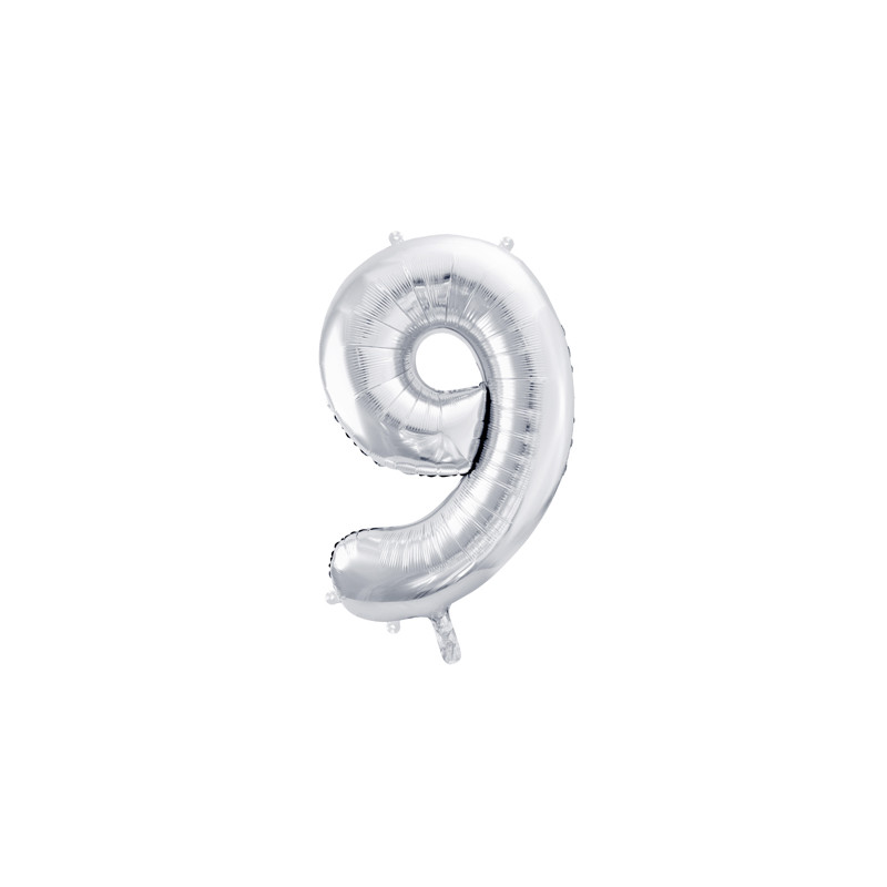 Balon foliowy Cyfra ''9'', 86cm, srebrny