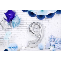 Balon foliowy Cyfra ''9'', 86cm, srebrny