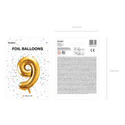Balon foliowy Cyfra ''9'', 86cm, złoty