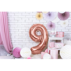 Balon foliowy Cyfra ''9'', 86cm, różowe złoto