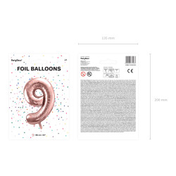 Balon foliowy Cyfra ''9'', 86cm, różowe złoto
