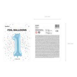 Balon foliowy Cyfra ''1'', 86cm, jasny niebieski