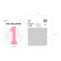 Balon foliowy Cyfra ''1'', 86cm, różowy