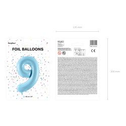 Balon foliowy Cyfra ''9'', 86cm, jasny niebieski