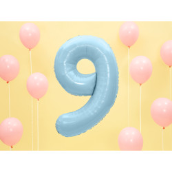 Balon foliowy Cyfra ''9'', 86cm, jasny niebieski