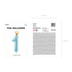 Balon foliowy Cyfra ''1'', 37x100 cm, błękit