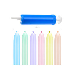 Balony modeliny pastelowe 130cm z pompką, mix (1 op. / 30 szt.)