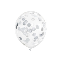 Balony z konfetti - kółka, 30cm, srebrny (1 op. / 6 szt.)