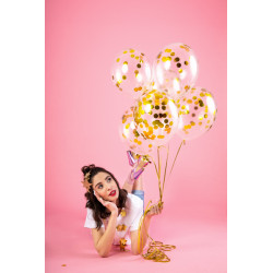 Balony z konfetti - kółka, 30cm, złoty (1 op. / 6 szt.)