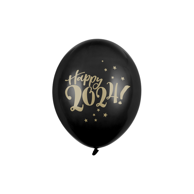Balony 30cm, Happy 2024!, Pastel Black (1 op. / 50 szt.)