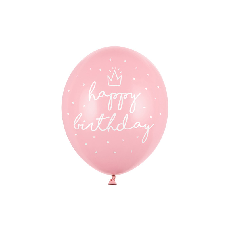 Balony 30cm, happy birthday, P. Baby Pink (1 op. / 50 szt.)