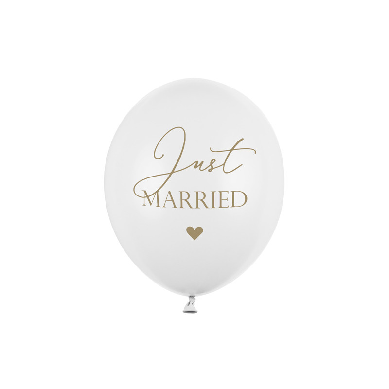 Balony 30cm, Just Married, P. Pure White (1 op. / 50 szt.)