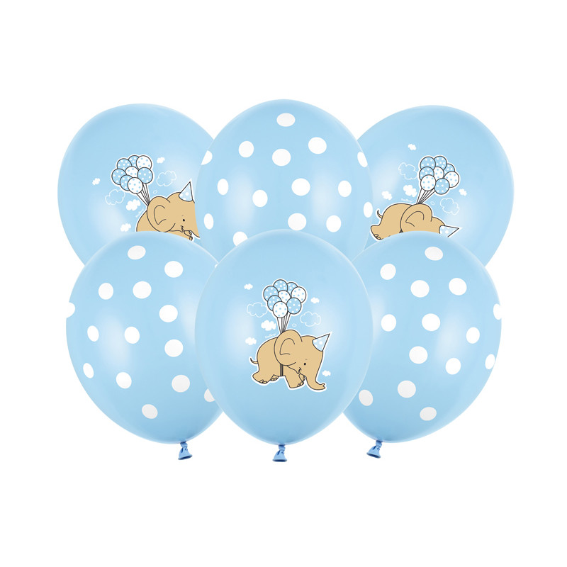 Balony 30cm, Słonik, Pastel Baby Blue Mix (1 op. / 6 szt.)