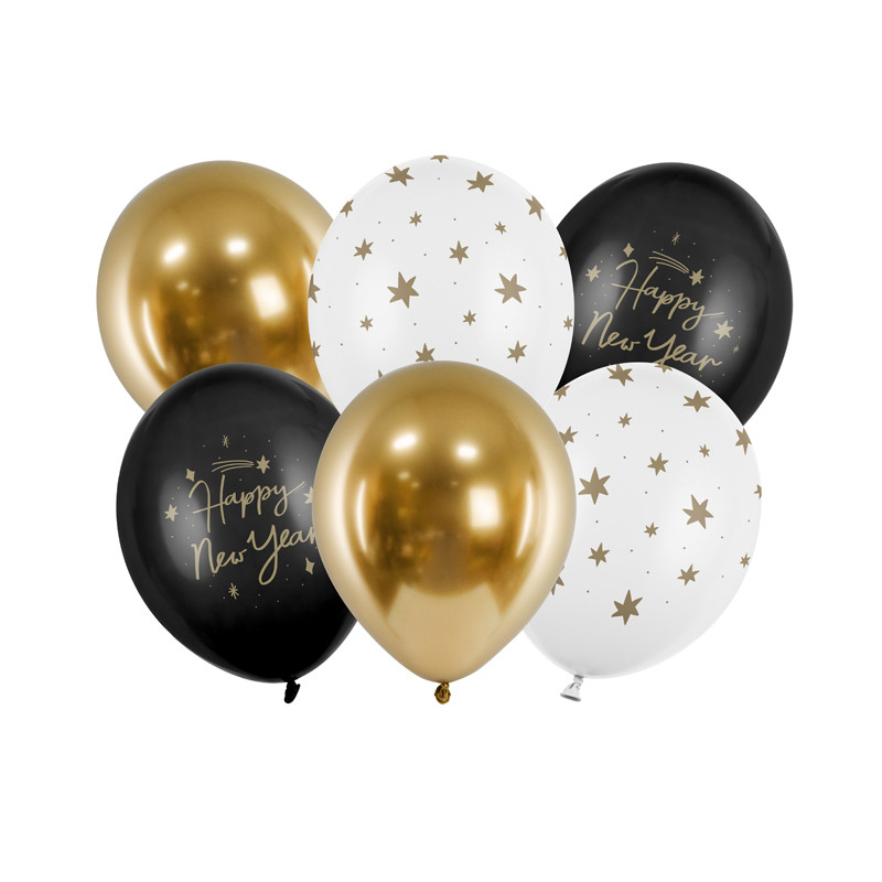 Balony 30 cm, Happy New Year, mix (1 op. / 6 szt.)