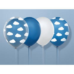 Balony 30cm, Chmurki, Pastel Corn. Blue (1 op. / 6 szt.)