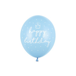 Balony 30cm, happy birthday, P. Baby Blue (1 op. / 6 szt.)