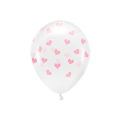 Balony Eco 33 cm, Serca, Crystal Clear (1 op. / 6 szt.)