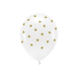 Balony Eco 33 cm pastelowe,  Gwiazdki, biały (1 op. / 6 szt.)