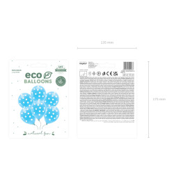 Balony Eco 33 cm pastelowe, Kropki, błękit (1 op. / 6 szt.)