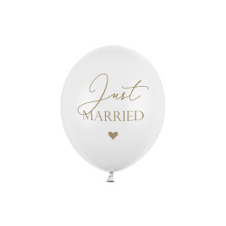 Balony 30cm, Just Married, P. Pure White (1 op. / 6 szt.)