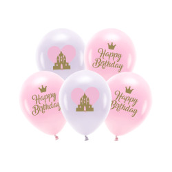 Balony Eco 33 cm, Happy Birthday, mix (1 op. / 5 szt.)