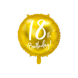 Balon foliowy 18th Birthday, złoty, 45cm