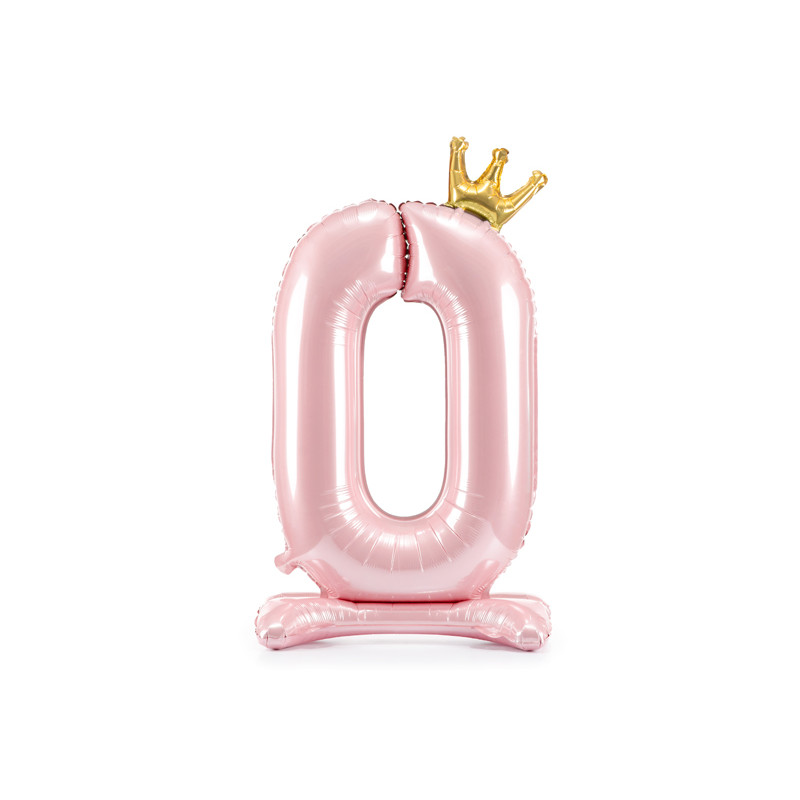 Stojący balon foliowy cyfra "0", 84 cm, jasny różowy