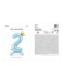 Stojący balon foliowy cyfra "2" , 84 cm, błękit