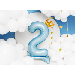 Stojący balon foliowy cyfra "2" , 84 cm, błękit