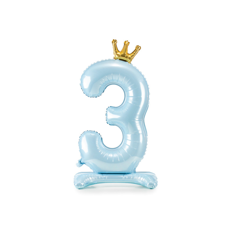 Stojący balon foliowy cyfra "3" , 84 cm, błękit