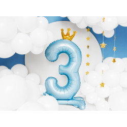 Stojący balon foliowy cyfra "3" , 84 cm, błękit