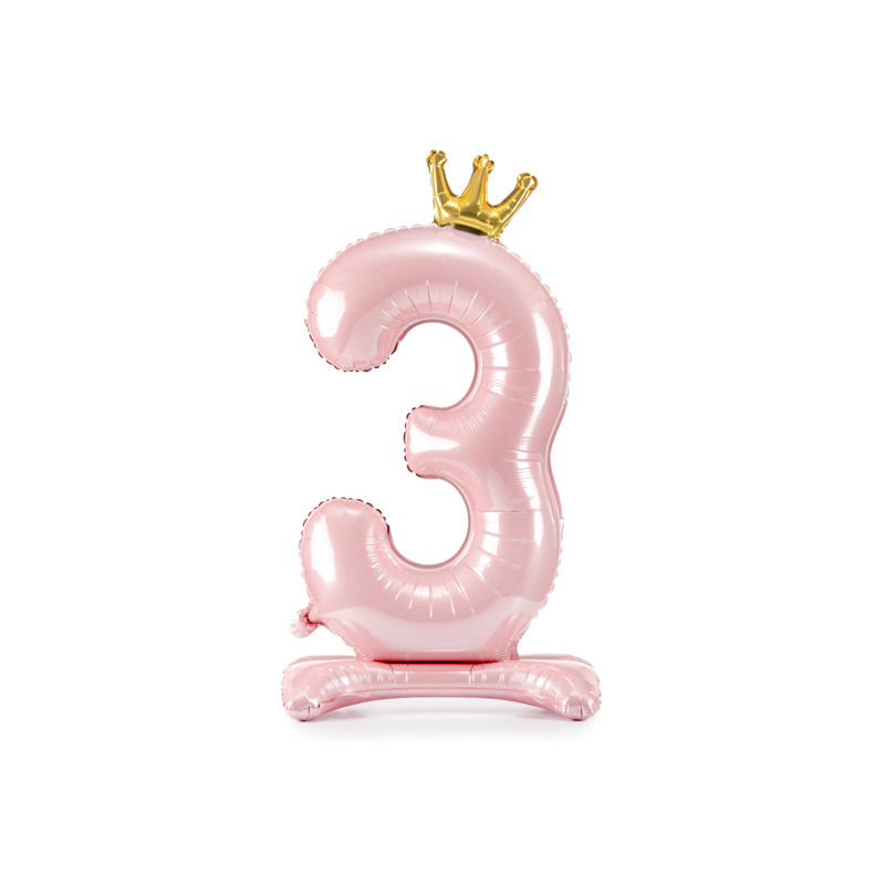 Stojący balon foliowy cyfra "3" , 84 cm, jasny różowy